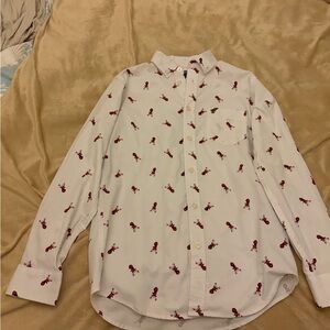 Izod White Shirt with Plaid Red Deer Pattern boys size 14